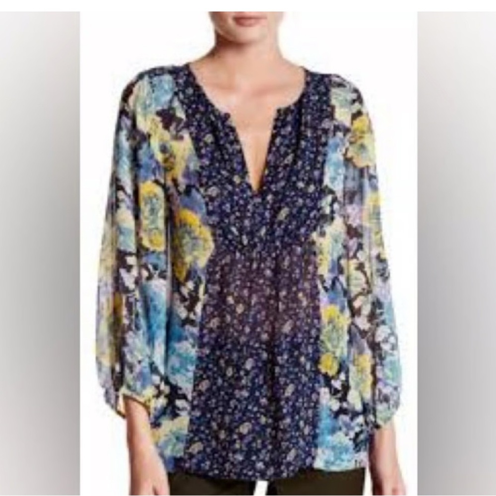 Joie Floral Print Blouse Boho 100% Silk Sheer Women’s Small